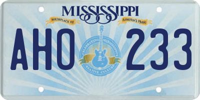 MS license plate AHO233