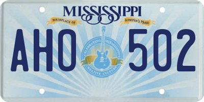 MS license plate AHO502