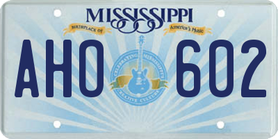 MS license plate AHO602