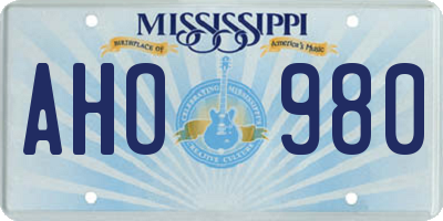 MS license plate AHO980