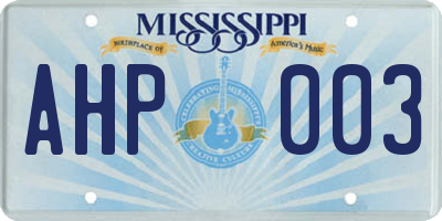 MS license plate AHP003