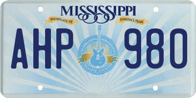 MS license plate AHP980