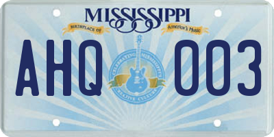 MS license plate AHQ003