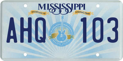 MS license plate AHQ103