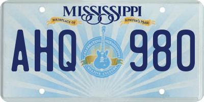 MS license plate AHQ980