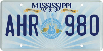 MS license plate AHR980