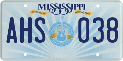MS license plate AHS038