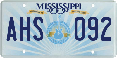 MS license plate AHS092