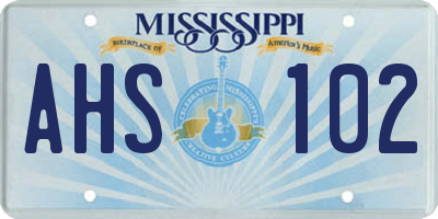 MS license plate AHS102