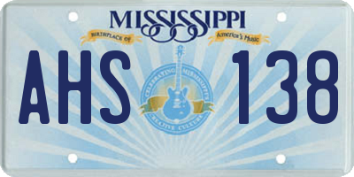 MS license plate AHS138