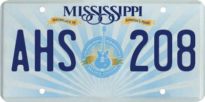 MS license plate AHS208