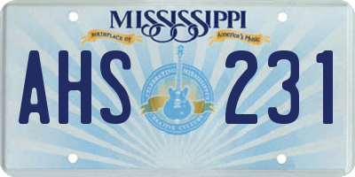MS license plate AHS231