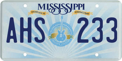 MS license plate AHS233