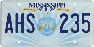 MS license plate AHS235