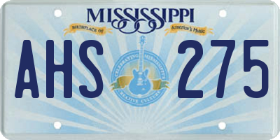 MS license plate AHS275