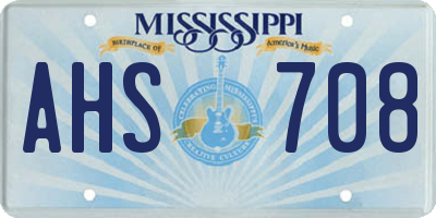 MS license plate AHS708