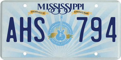 MS license plate AHS794