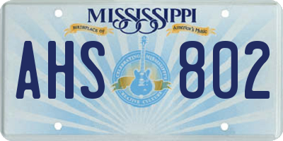MS license plate AHS802