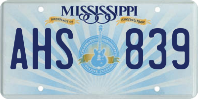 MS license plate AHS839