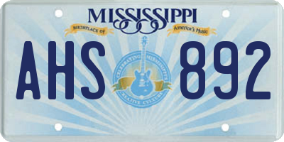 MS license plate AHS892