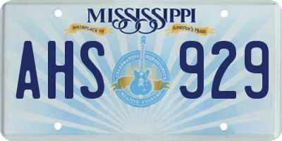 MS license plate AHS929