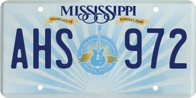 MS license plate AHS972