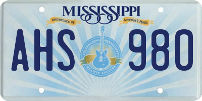 MS license plate AHS980