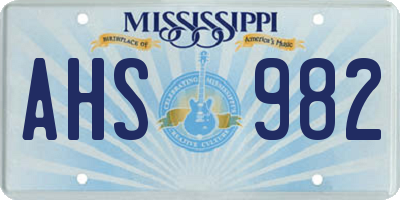 MS license plate AHS982