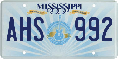 MS license plate AHS992