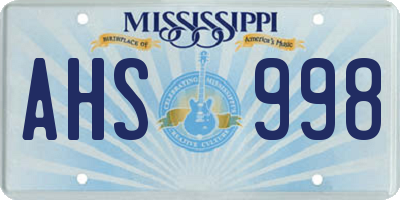 MS license plate AHS998