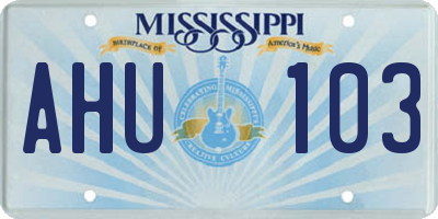 MS license plate AHU103
