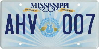 MS license plate AHV007