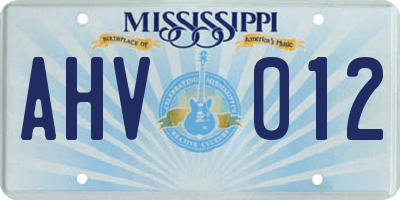 MS license plate AHV012