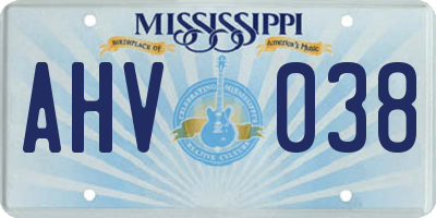 MS license plate AHV038