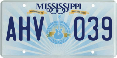 MS license plate AHV039