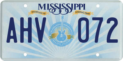 MS license plate AHV072