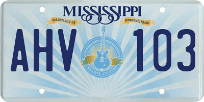 MS license plate AHV103