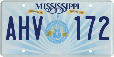 MS license plate AHV172