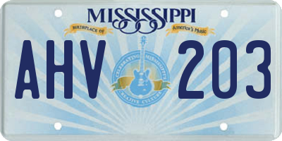 MS license plate AHV203