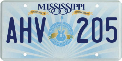 MS license plate AHV205