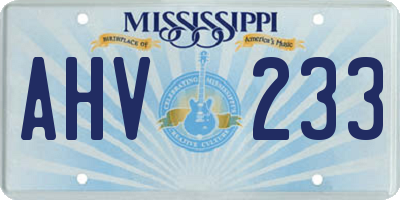 MS license plate AHV233