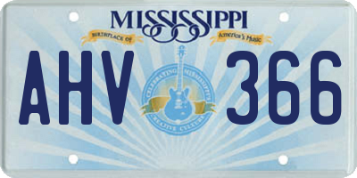 MS license plate AHV366