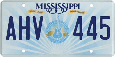 MS license plate AHV445