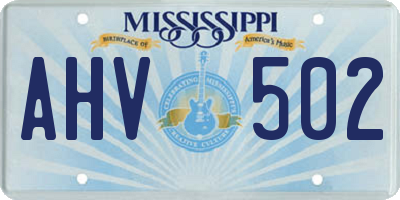 MS license plate AHV502