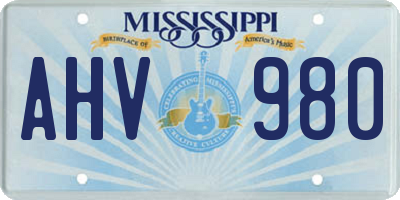 MS license plate AHV980