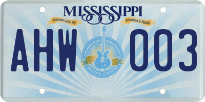 MS license plate AHW003