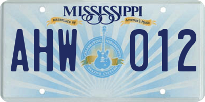 MS license plate AHW012