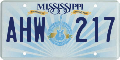 MS license plate AHW217