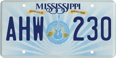 MS license plate AHW230
