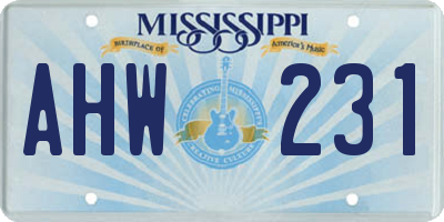 MS license plate AHW231
